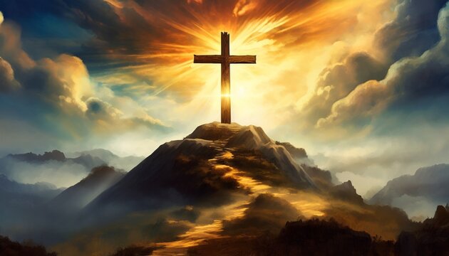 Christian Cross - Symbol of Christianity - Mourn or Funeral Background - Crucifixion of Jesus Christ