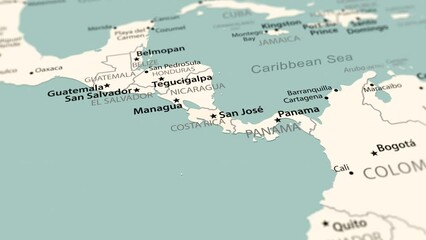Costa Rica on the world map. Smooth map rotation. 4K animation.
