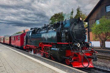 Fototapeta na wymiar old steam train in germany in the harz