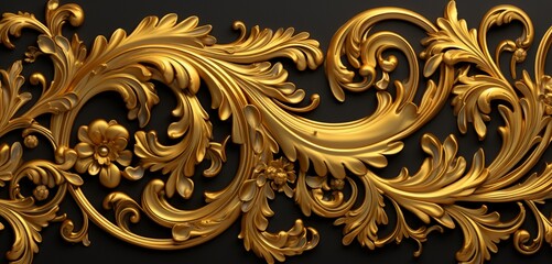 A 3D wall texture featuring an ornate, baroque scrollwork design in gold