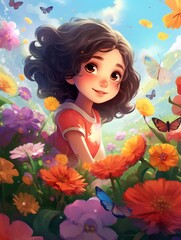Obraz na płótnie Canvas In the middle of a field of flowers that only bloom on Valentine's Day, your main character finds a portal to a world where all flowers have the magical power of love. . copyspace - generative ai