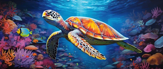 Fotobehang A graceful sea turtle swimming © Data
