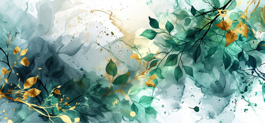 Watercolor collection. Set of wild and garden abstract plants. Leaves, flowers, branches and other natural elements.	