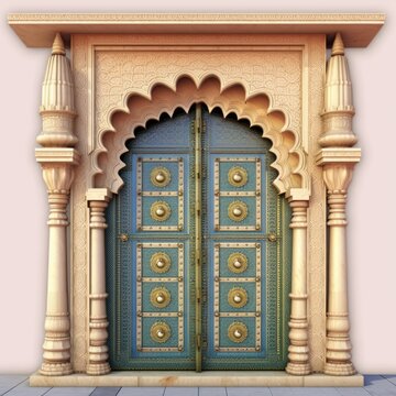 Door Design Indian and Arabic Style Red Pink Peach Golden Yellow Pink Background Color LED Wall VJ Created with Generative AI Technology