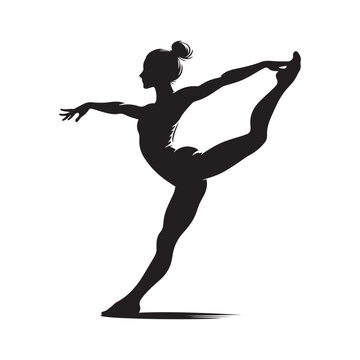 Black Vector Depiction of a Gymnast Silhouette in Graceful Dance Poses - Gymnast Silhouette - Vector Stock
