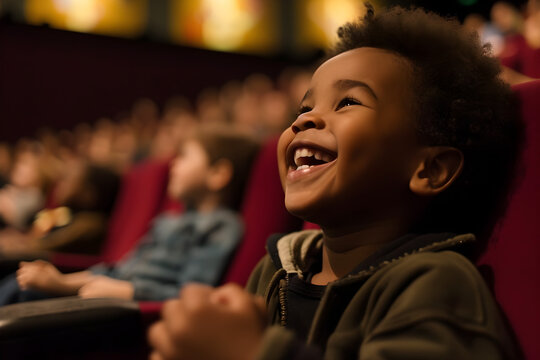 happy black baby in cinema watching movie