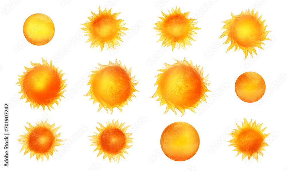 Poster sun icons set isolated on transparent background. realistic illustration of set of sun icons for web