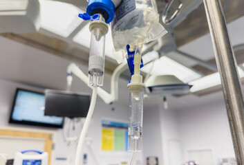 hospital IV drips, medical treatment concept, with selective focus and blurred background