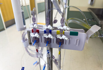 hospital IV drips, medical treatment concept, with selective focus and blurred background