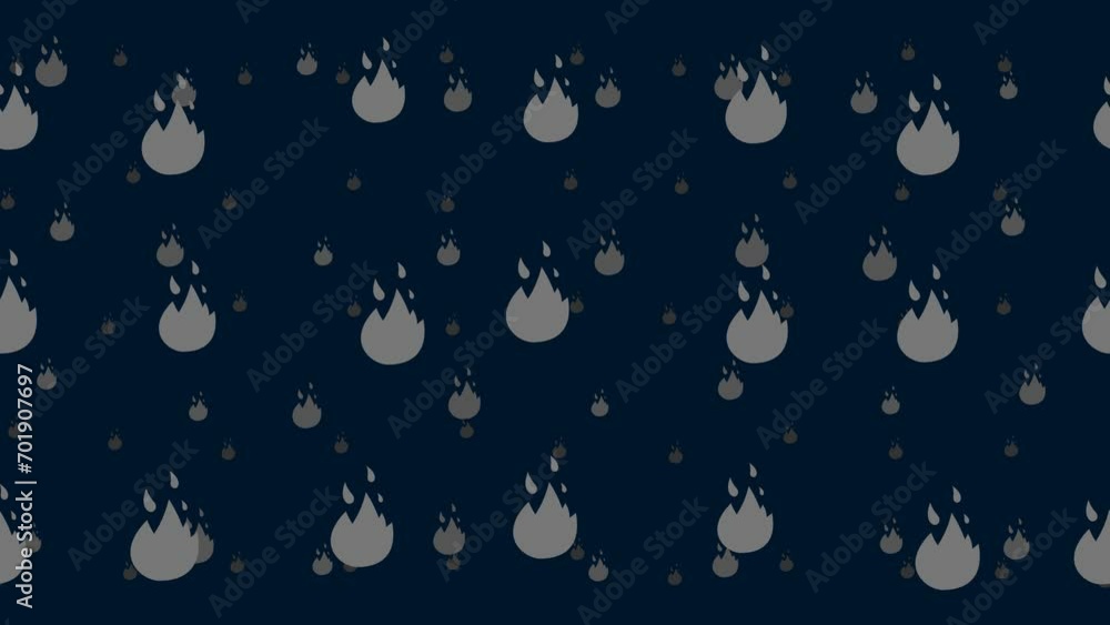 Poster fire symbols float horizontally from left to right. parallax fly effect. floating symbols are locate