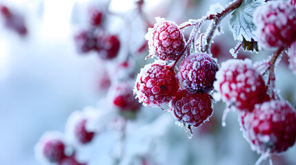 Frost Covered Berries on Branch in Winter Wonderland