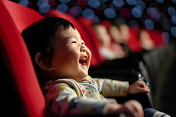 happy Asian baby in cinema watching movie
