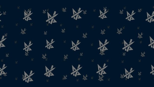School supplies symbols float horizontally from left to right. Parallax fly effect. Floating symbols are located randomly. Seamless looped 4k animation on dark blue background