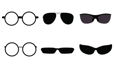 different trendy glasses detailed silhouettes or vectors set , black and white