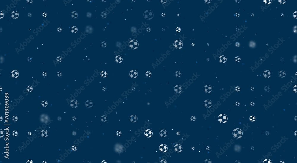 Poster template animation of evenly spaced football symbols of different sizes and opacity. animation of tr