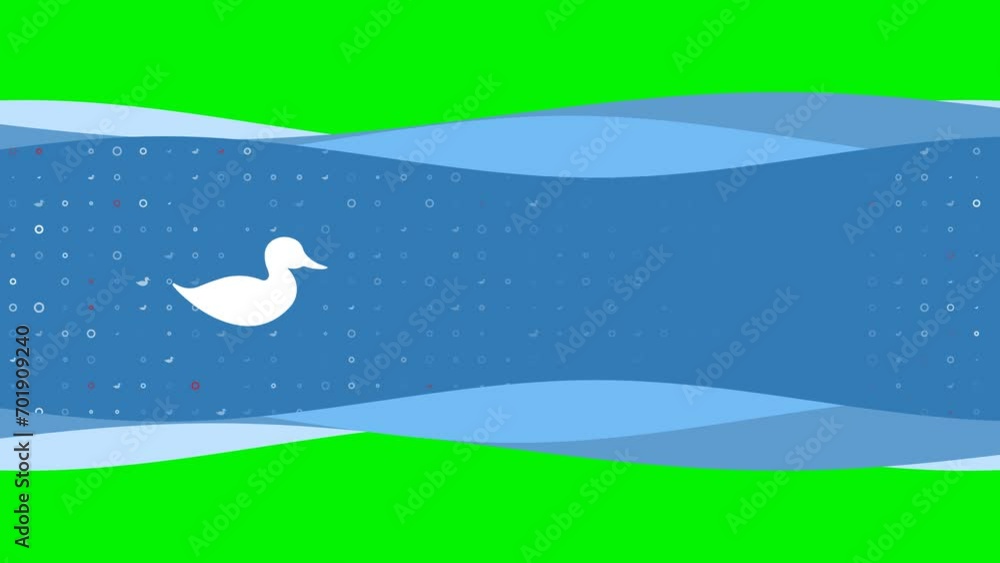 Poster animation of blue banner waves movement with white duck symbol on the left. on the background there 