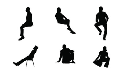 seated man detailed silhouettes or vectors set , black and white - obrazy, fototapety, plakaty