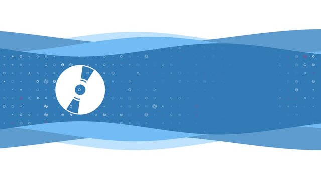 Animation of blue banner waves movement with white cd symbol on the left. On the background there are small white shapes. Seamless looped 4k animation on chroma key background