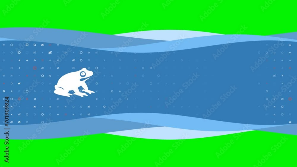Poster animation of blue banner waves movement with white funny frog symbol on the left. on the background 
