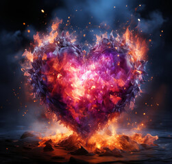 Fototapeta na wymiar Burning flame heart shape background wallpaper