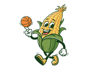 Corn maize playing basketball cartoon mascot illustration character vector clip art hand drawn © Magic Pen
