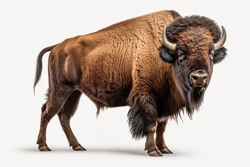 big buffalo bison standing isolated on white background