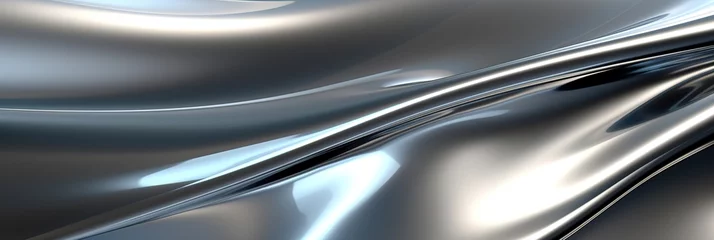 Rolgordijnen steel abstract glossy surface of silver or aluminum metal wave texture banner, smooth chrome metallic background © Маргарита Вайс