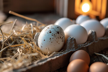 Organic white leghorn egg from free range farm
 - obrazy, fototapety, plakaty