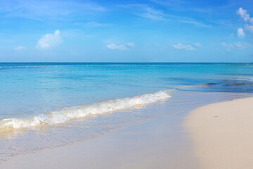 Fototapeta na wymiar Tropical paradise beach with white sand and blue sky.