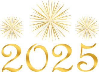 happy new year 2025 - golden design, golden fireworks - obrazy, fototapety, plakaty