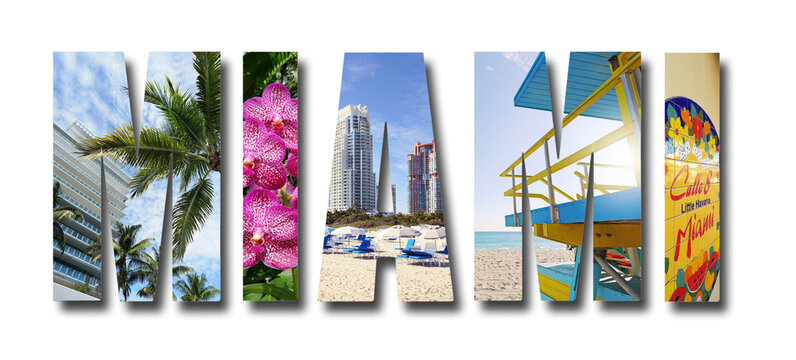 Miami collage on white with images from around the city including South Beach and Little Havana