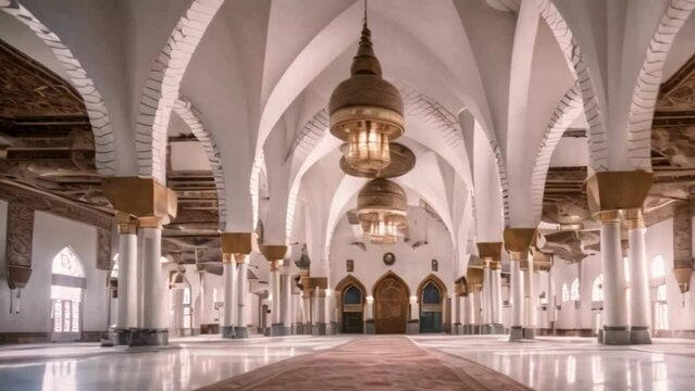 interior of a mosque, with white columns