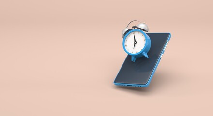 Cell phone with an alarm clock, time, clock, time app (3d illustration)