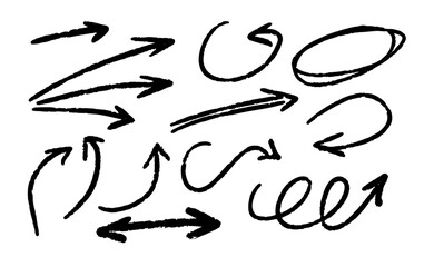 Arrows of different shapes. Abstract symbol for direction and path indication. Graphic pointer
