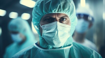 Portrait of a mature professional in a sterile uniform standing in a surgical room