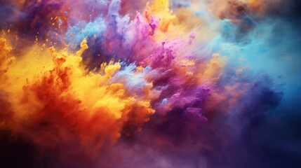 Abstract multi colored powder explosion, Colorful dust explode. Painted Holi powder festival.