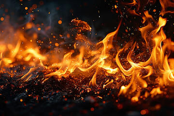 Fire embers particles over black background