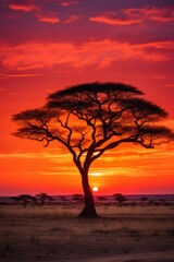 Fototapeta na wymiar A marula tree silhouette at sunset
