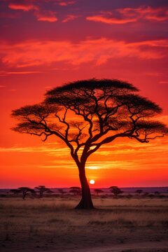 A marula tree silhouette at sunset