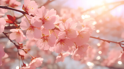 Сherry blossom background with soft focus and bokeh effect 
