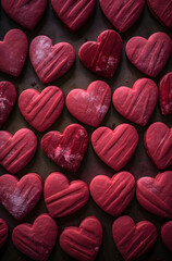 Obraz premium Red hearts-cookies background. Valentine's Day atmosphere.