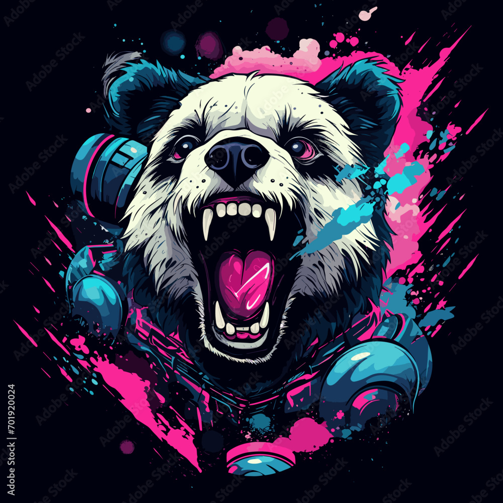 Wall mural Cybernetic panda Digital and cybernetic armor or technological elements, giving the image a futuristic and edgy look. - Wall murals
