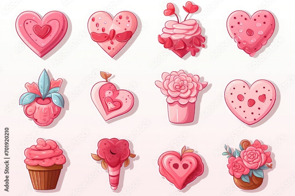 Wall mural set of sweet and dessert cake doodle, cake sweet donat cookies and macaron with valentines day doodl