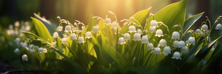 Lily of the valley flowers in spring - obrazy, fototapety, plakaty