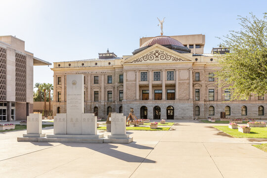 Phoenix, AZ, USA - October 28, 2023: The Arizona State Capitol and Museum in Phoenix. The building was listed on the National Register of Historic Places in 1901.