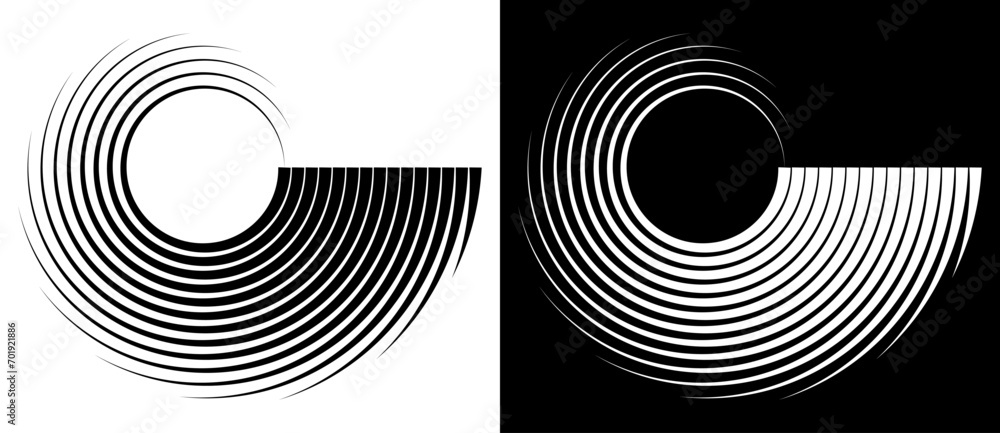 Poster abstract background with lines in circle. art design spiral as logo or icon. a black figure on a whi