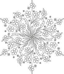 Background with flowers ornament. Black and white mandala vector illustration. Ornamental round pattern. Floral pattern for print.
