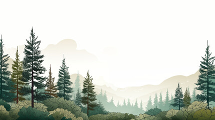 Minimalist Mountain Forest Landscape Wallpaper, Simple Nature Illustration and Tranquil Backdrop, Pine and Spruce Tree Wilderness