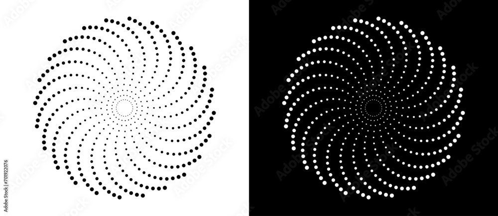 Poster abstract background with halftone dots in circle. art design circle as logo or icon. a black figure 