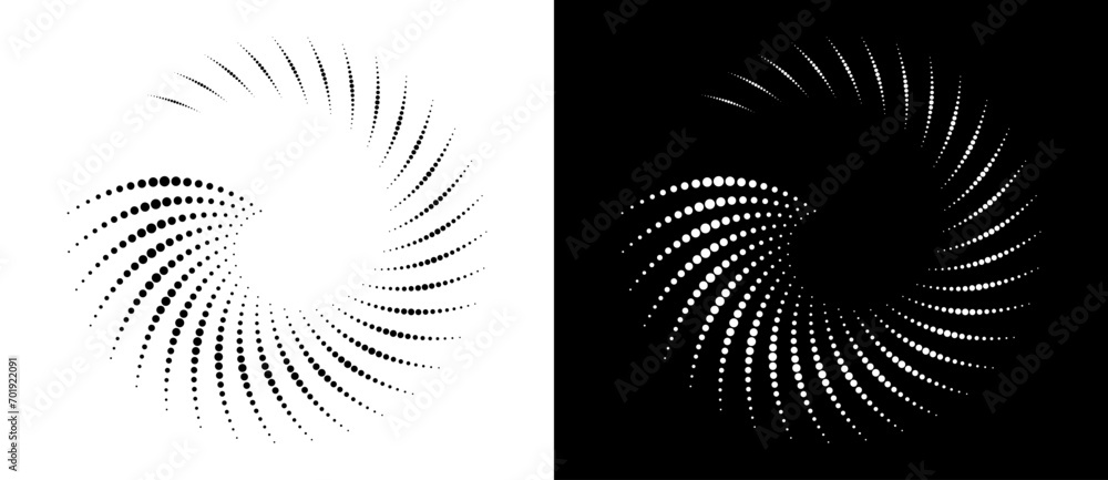 Poster abstract background with halftone dots in circle. art design circle as logo or icon. a black figure 